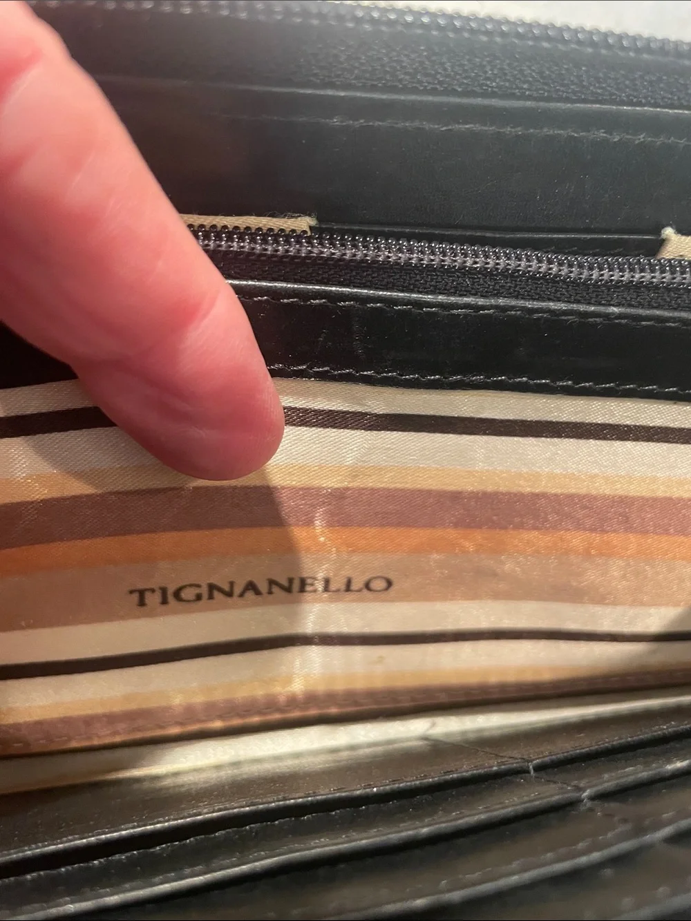 Tignanello Black Leather Zip-Around Wallet
